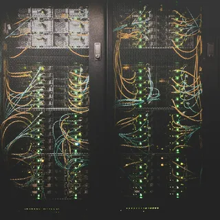 A close view of network cabling